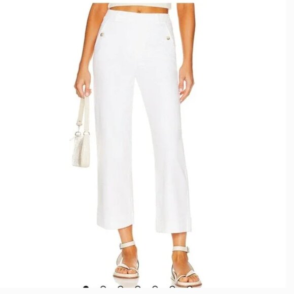 SPANX Stretch Twill Cropped Wide Leg Pants Womens XL Bright White Sailor Buttons - Picture 1 of 8